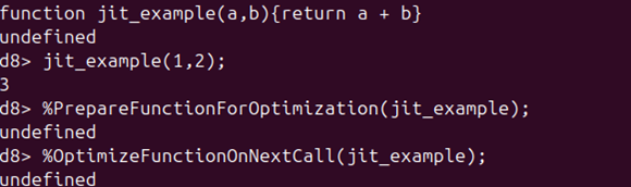 Using the %PrepareFunctionForOptimization() and %OptimizeFunctionOnNextCall() functions.