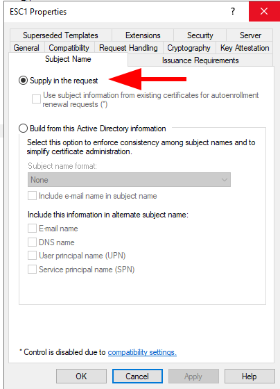 Configuring subject name options