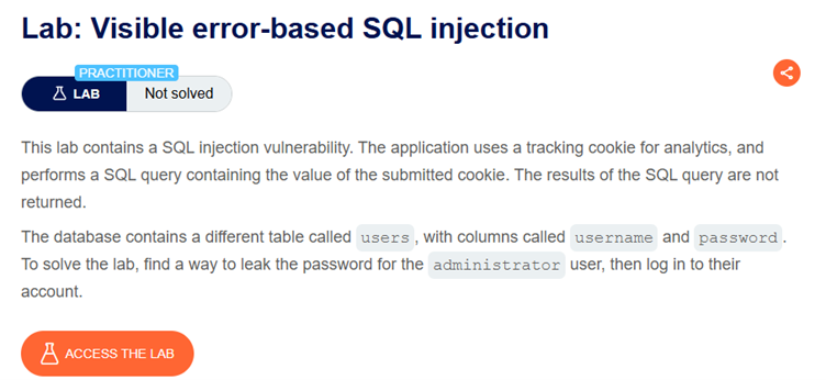 SQL Injection lab definition from BurpSuite