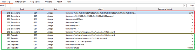 Logger++ output 