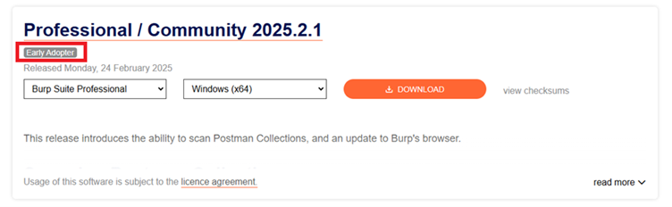 Downloading Burp Suite Early Adopter