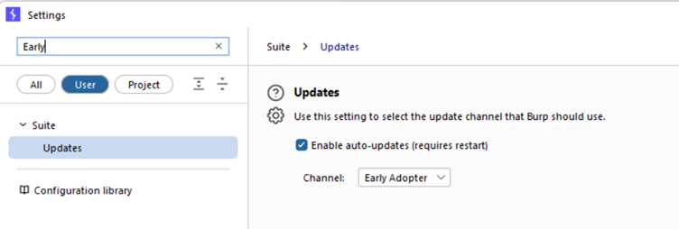 Setting the updates to use the "Early Adopter" channel