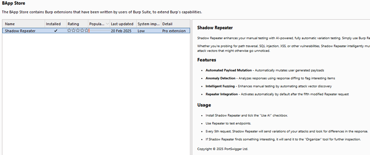Shadow Repeater in the BApp store