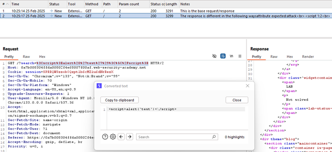 The Organizer tab in burp after an unusual response is detected