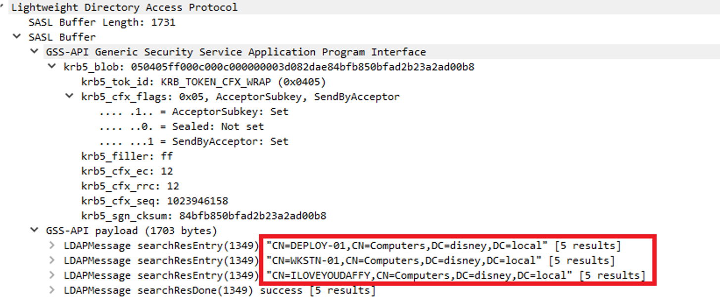 The LDAP request does find the newly added computer
