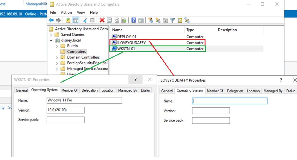 Showing the different PC properties in ADUC