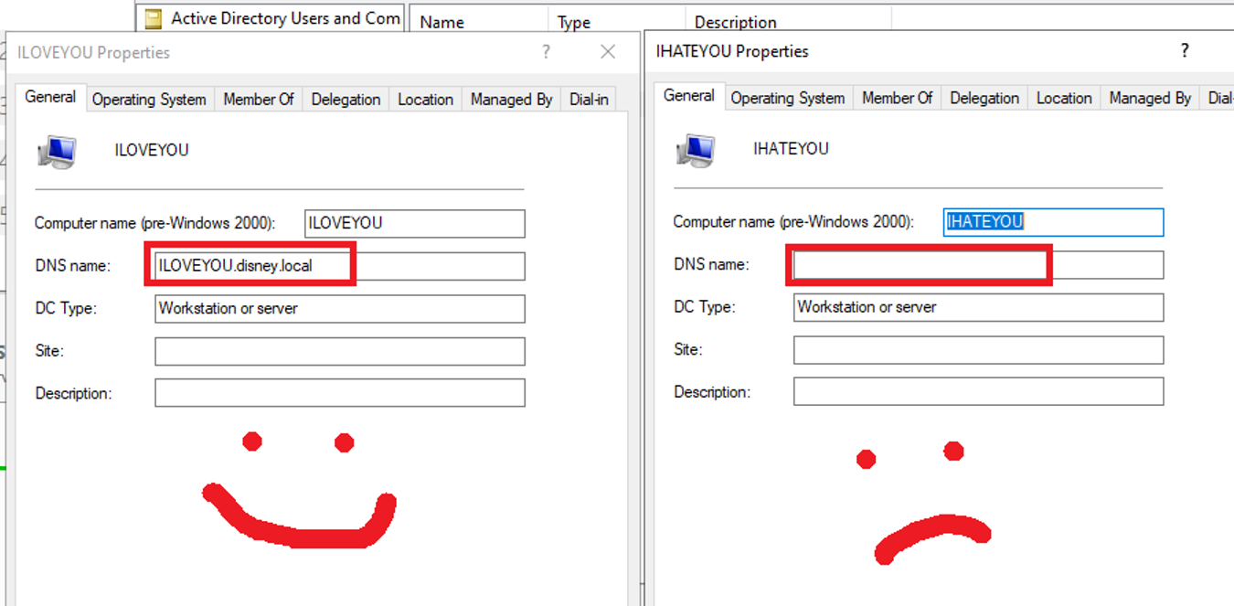 dnsHostName is set when using the LDAPS method
