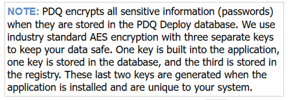 PDQ.com detail how they store passwords in their documentation