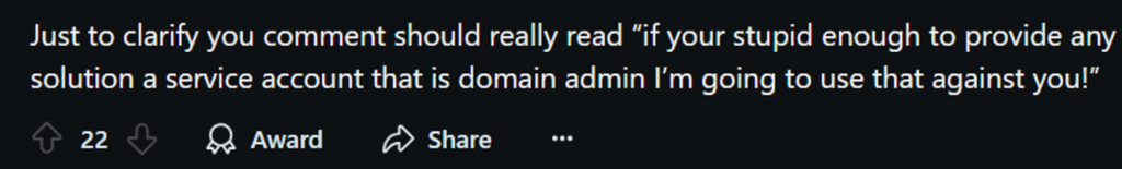 A Reddit comment suggesting making PDQ a DA is a silly idea