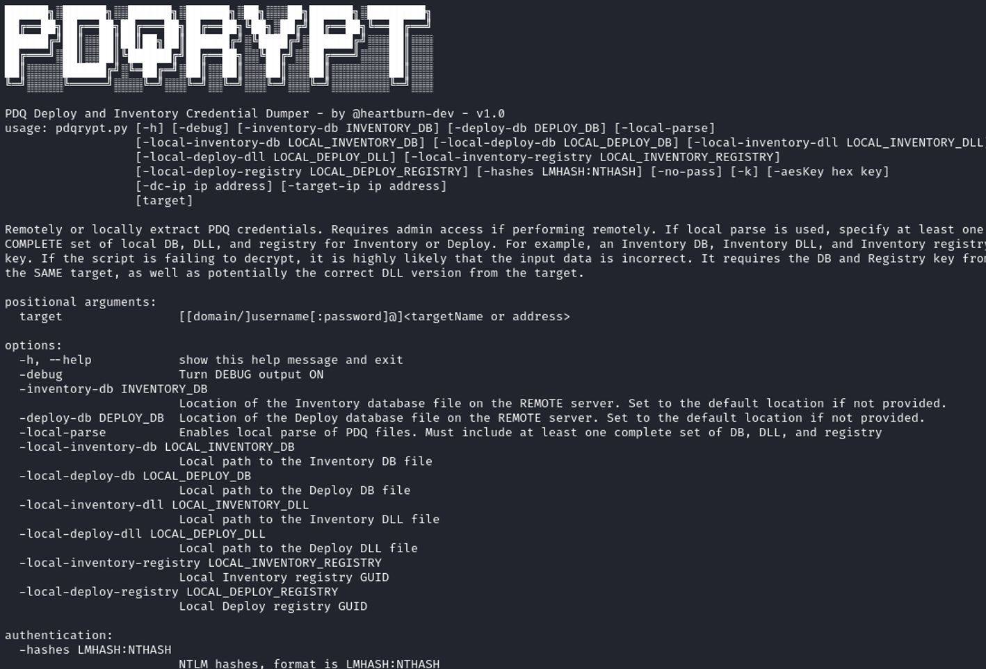 Help page for the PDQrypt tool