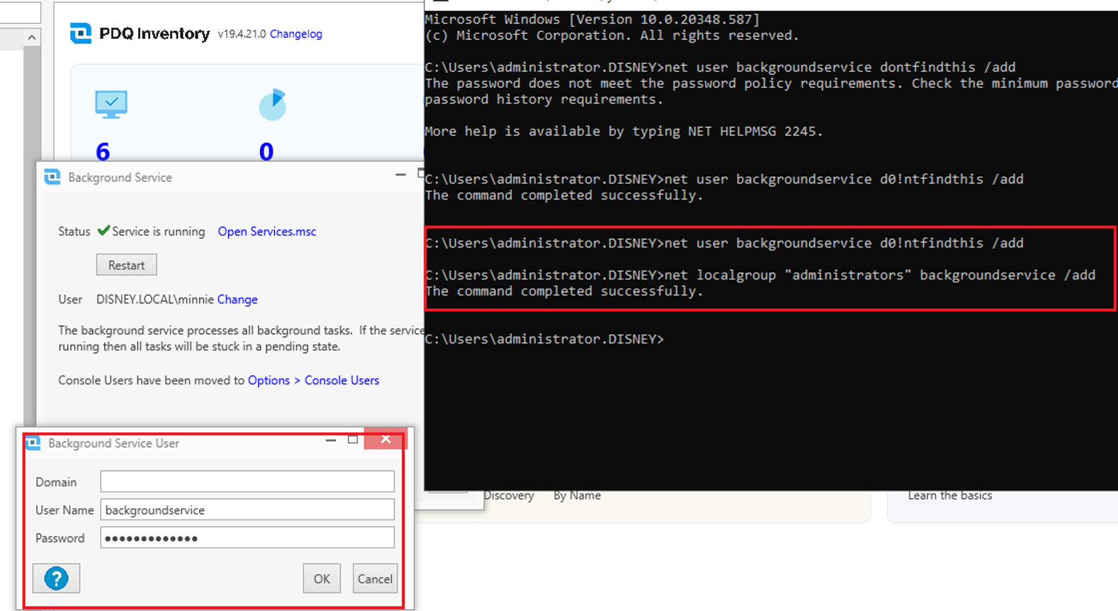 Adding a new background user to PDQ Inventory