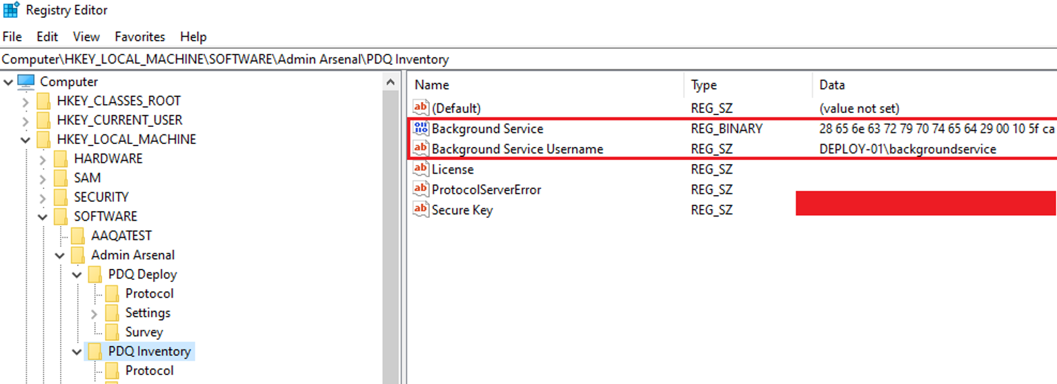 A new registry entry for the background user has been created