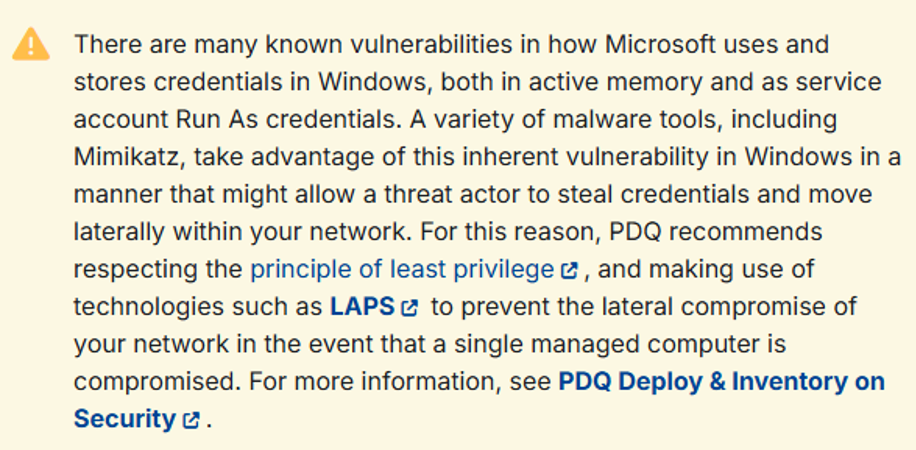 PDQ.com warn of how Microsoft handle credentials in memory